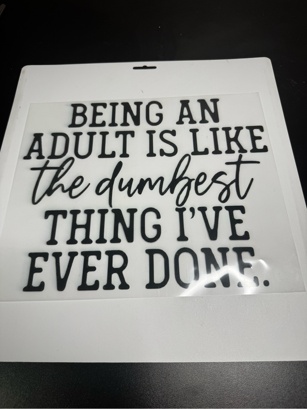 Hand Crafted Black and White 'Being an Adult is Like...' DTF Transfer